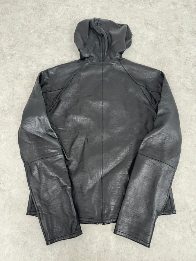 SS2015 Emporio Armani Black Leather Hooded Jacket - Image 8