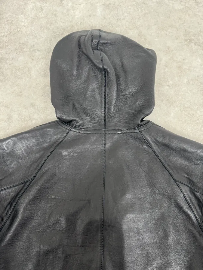 SS2015 Emporio Armani Black Leather Hooded Jacket - Image 9