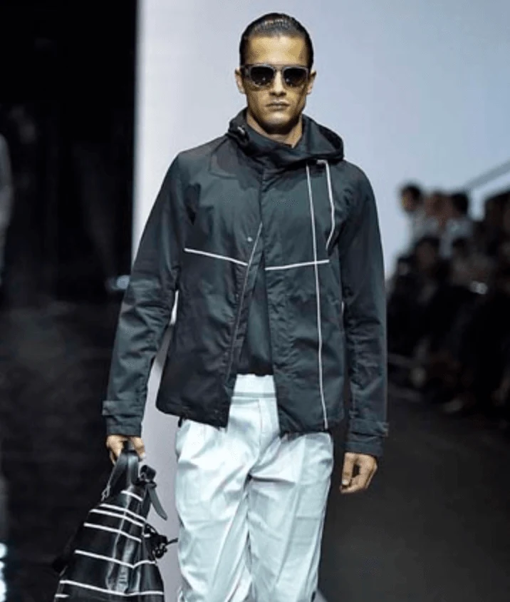SS2015 Emporio Armani Dark Geometrical Black Hooded Jacket