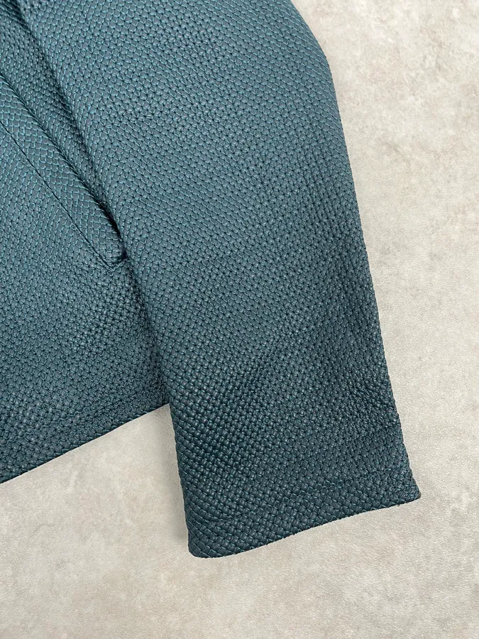SS2015 Emporio Armani Green Waffled Leather Biker Jacket - Image 9