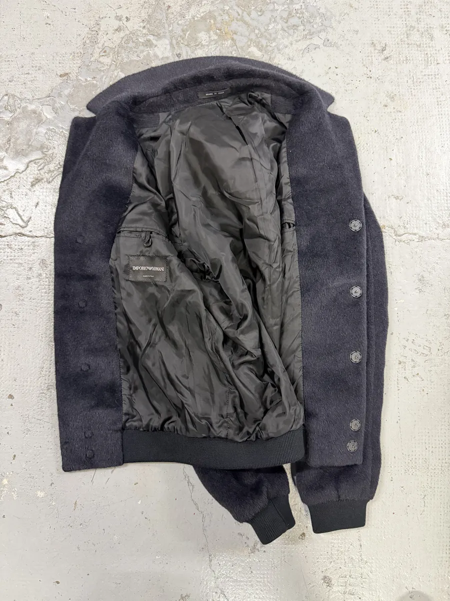 SS2015 Emporio Armani Navy Lamma Fur & Wool Classy Jacket - Image 7