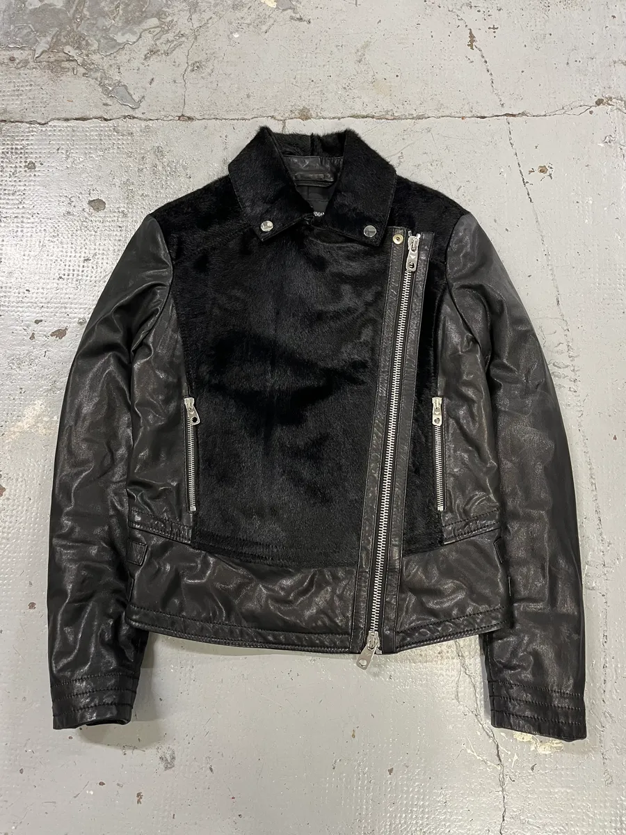 SS2015 Emporio Armani Pony Hair & Leather Black Perfecto Jacket