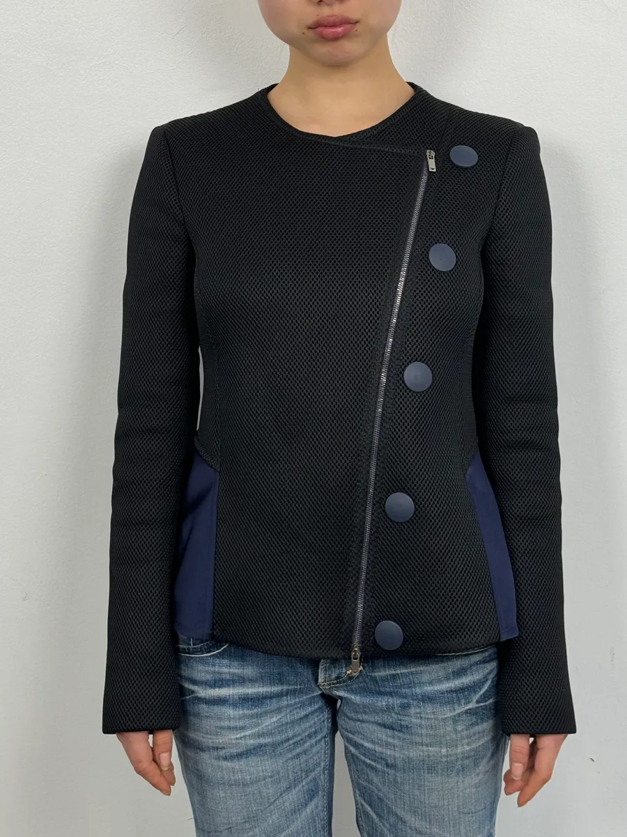SS2015 Emporio Armani Two Tone Blue & Black Asymmetrical Jacket - Image 2
