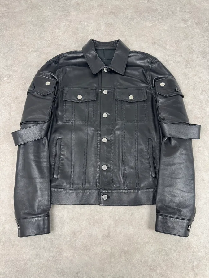 SS2015 Givenchy Black Leather Straps Trucker Jacket