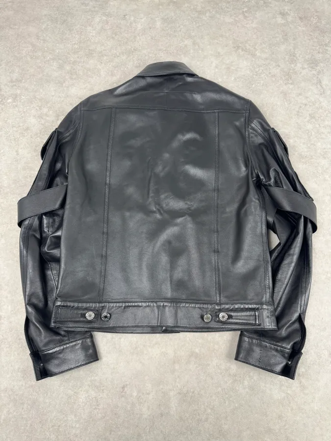 SS2015 Givenchy Black Leather Straps Trucker Jacket - Image 5