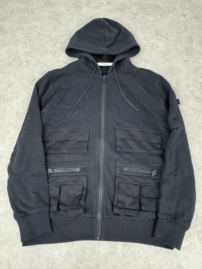 SS2015 Givenchy Black Multi Pockets Cargo Zip-up Hoodie