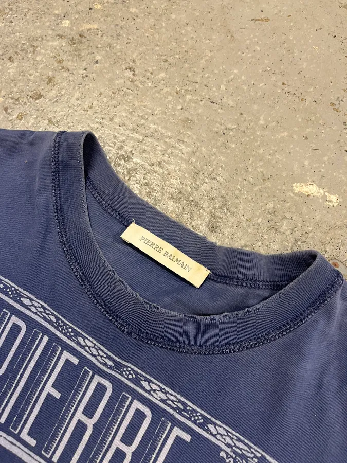SS2015 Pierre Balmain Royal Blue Distressed T-Shirt - Image 4