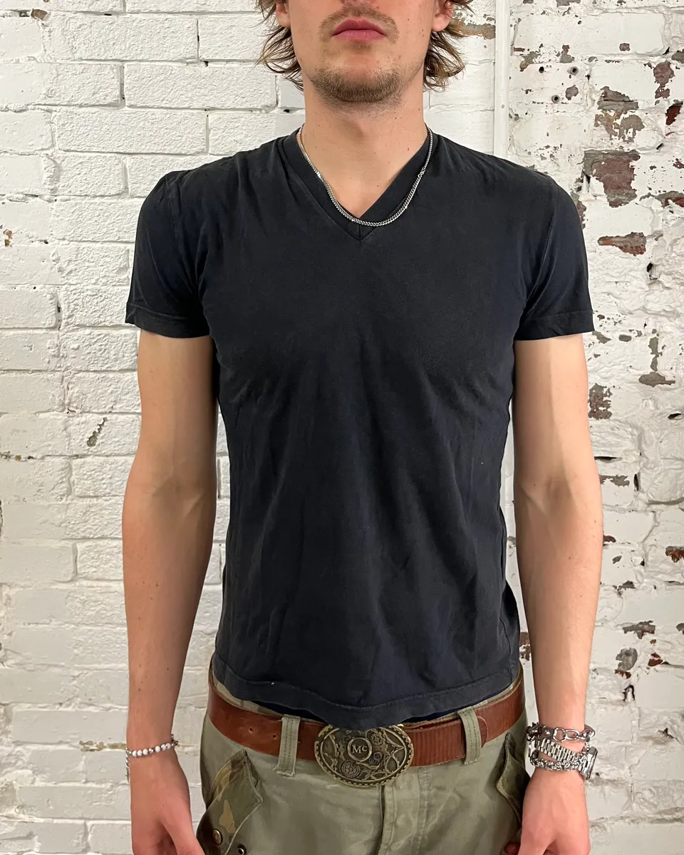SS2015 Prada Black Washed V-Neck T-Shirt - Image 2