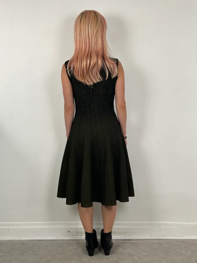 SS2015 Prada Black & Yellow Pixel Wool Fit-and-Flare Dress - Image 3