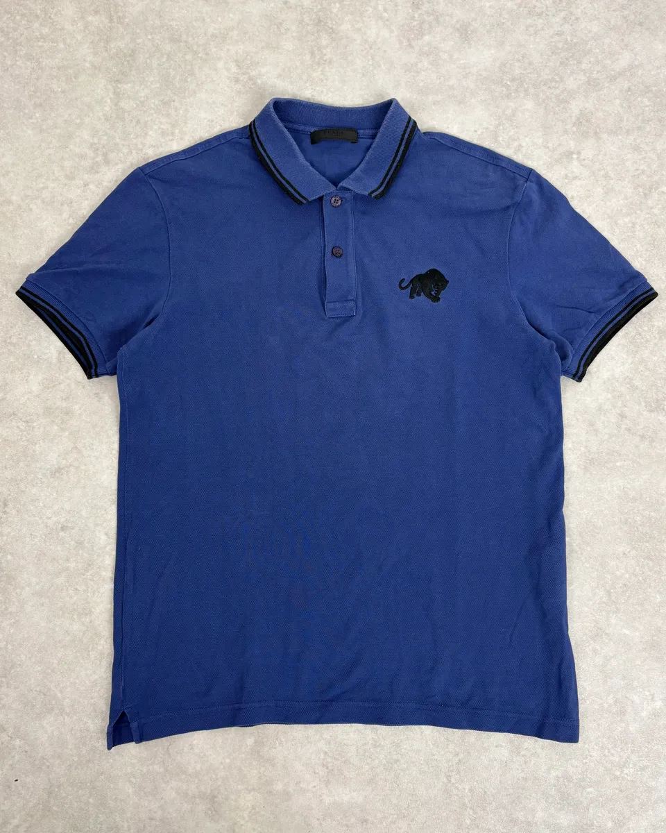 SS2015 Prada Blue Tiger Embroidered Polo