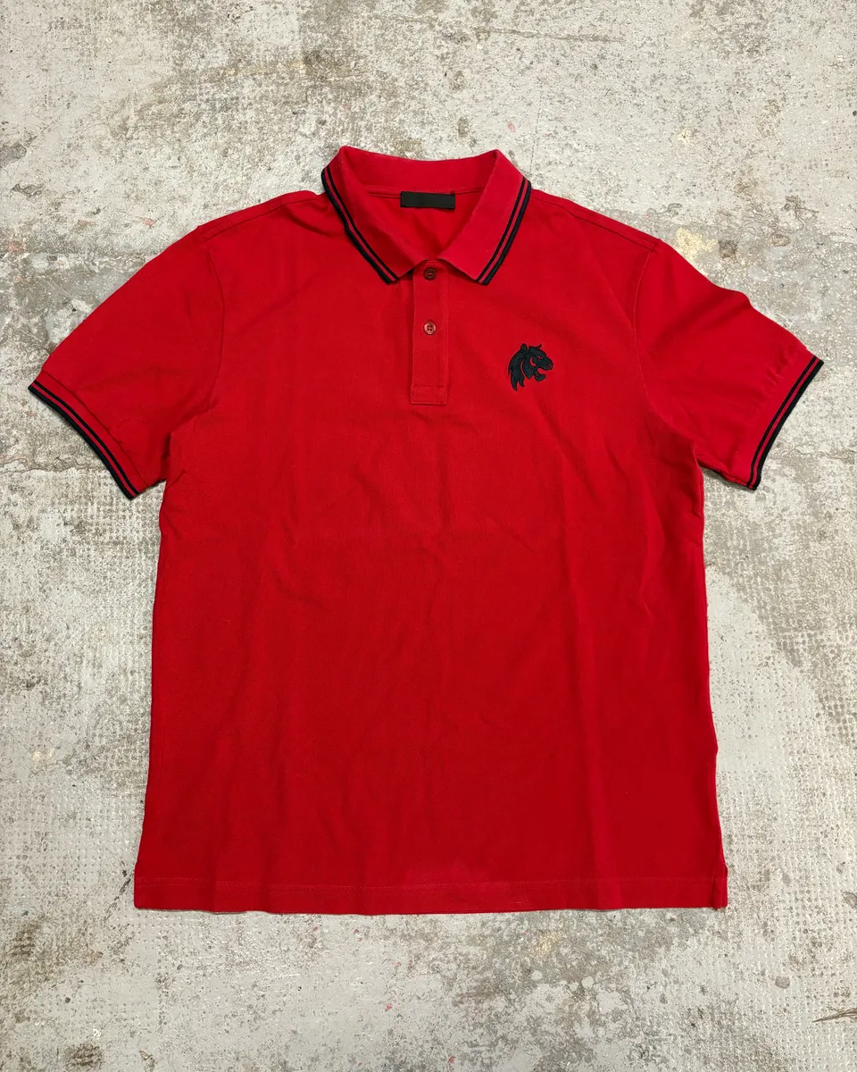 SS2015 Prada Devil Red & Black Lion Polo Shirt