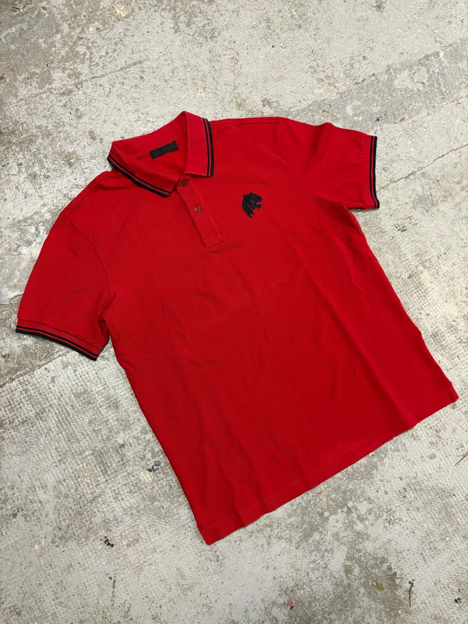 SS2015 Prada Devil Red & Black Lion Polo Shirt - Image 4