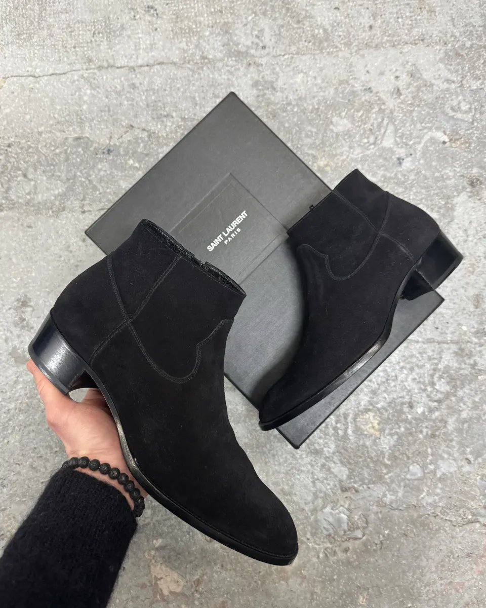SS2015 Saint Laurent Black Otterproof Suede Leather Boots