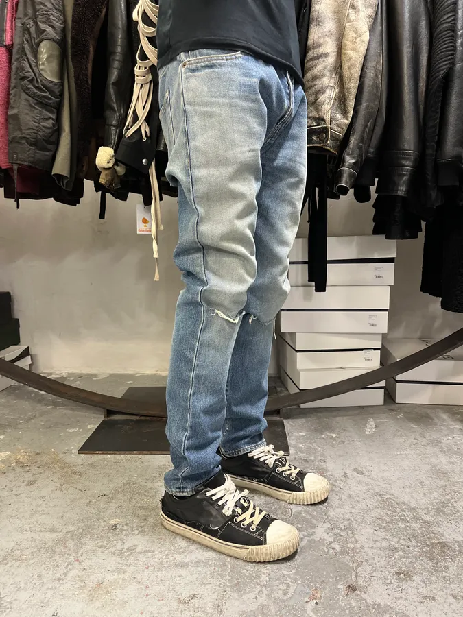 SS2015 Saint Laurent Blue Faded Distressed Slim Denim Jeans - Image 3