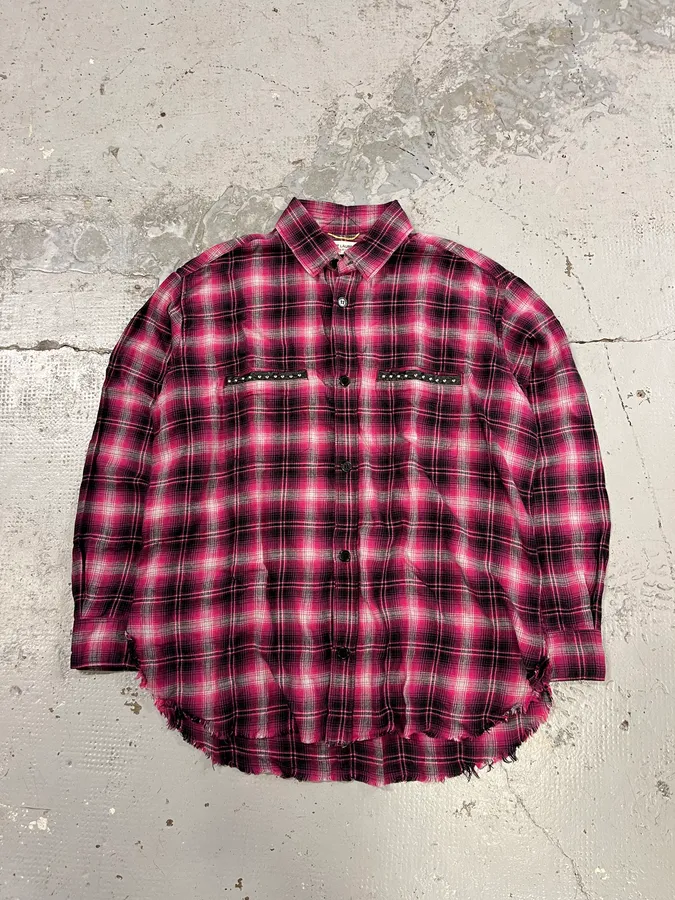 SS2015 Saint Laurent Pink Checkered Flannel Rock Shirt - Image 4