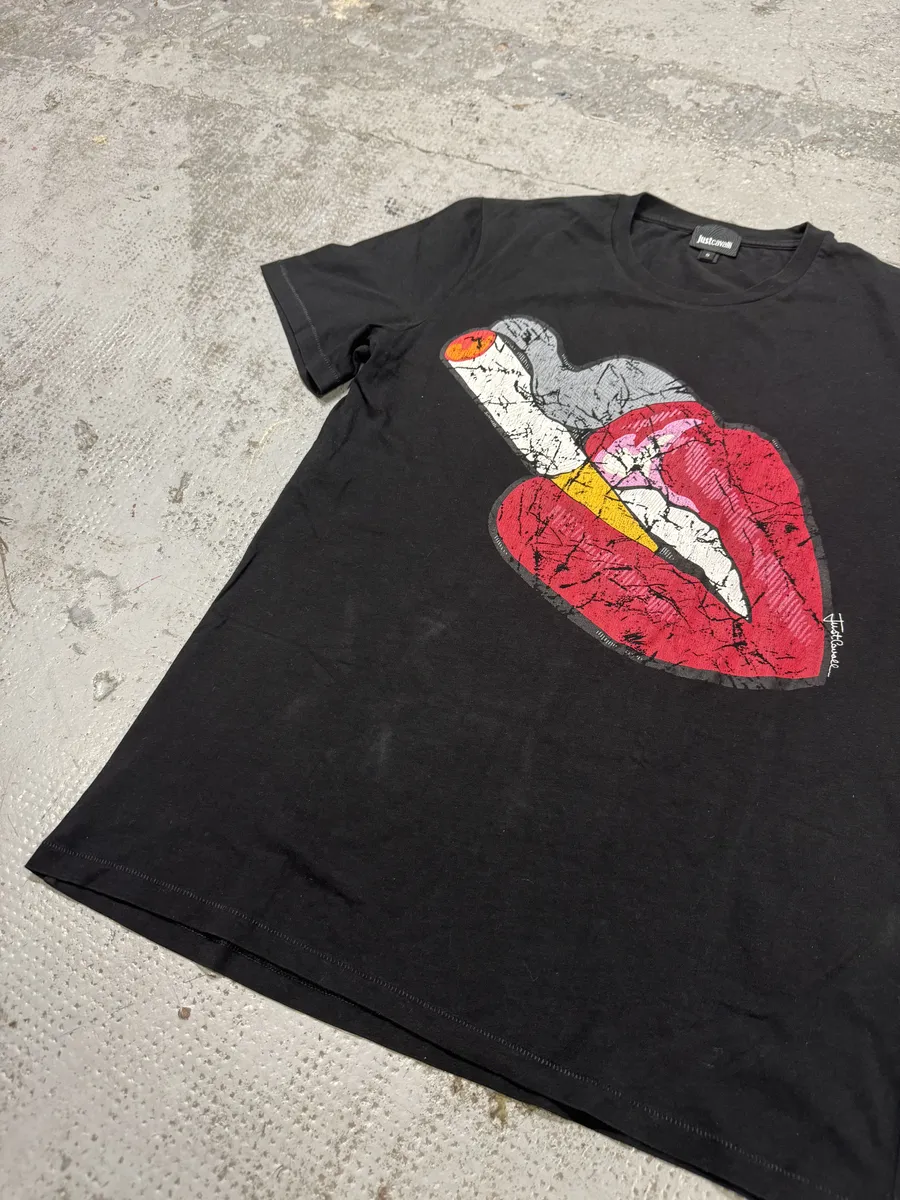 SS2016 Cavalli Kiss Smoke Rebel Black T-Shirt - Image 3