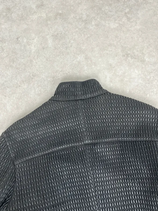 SS2016 Emporio Armani Woven Asymmetrical Leather Jacket - Image 7