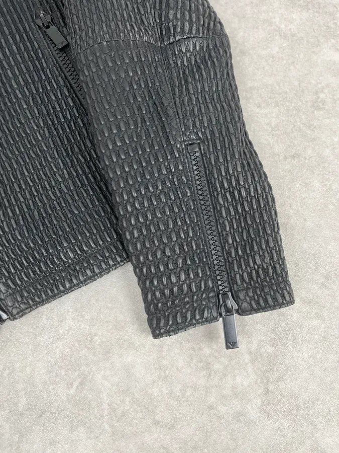 SS2016 Emporio Armani Woven Asymmetrical Leather Jacket - Image 9
