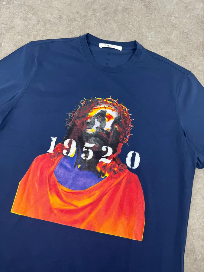 SS2016 Givenchy Blue 19520 Jesus Christ Portrait T-Shirt - Image 5