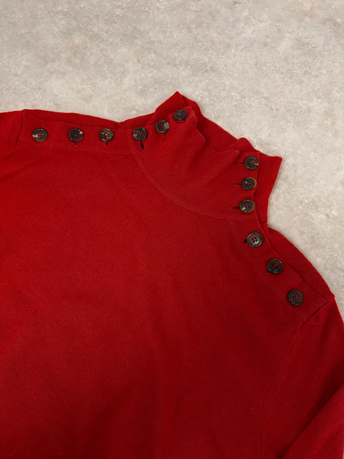 Ann Demeulemeester Buttoned Red Turtleneck Sweater - Image 3
