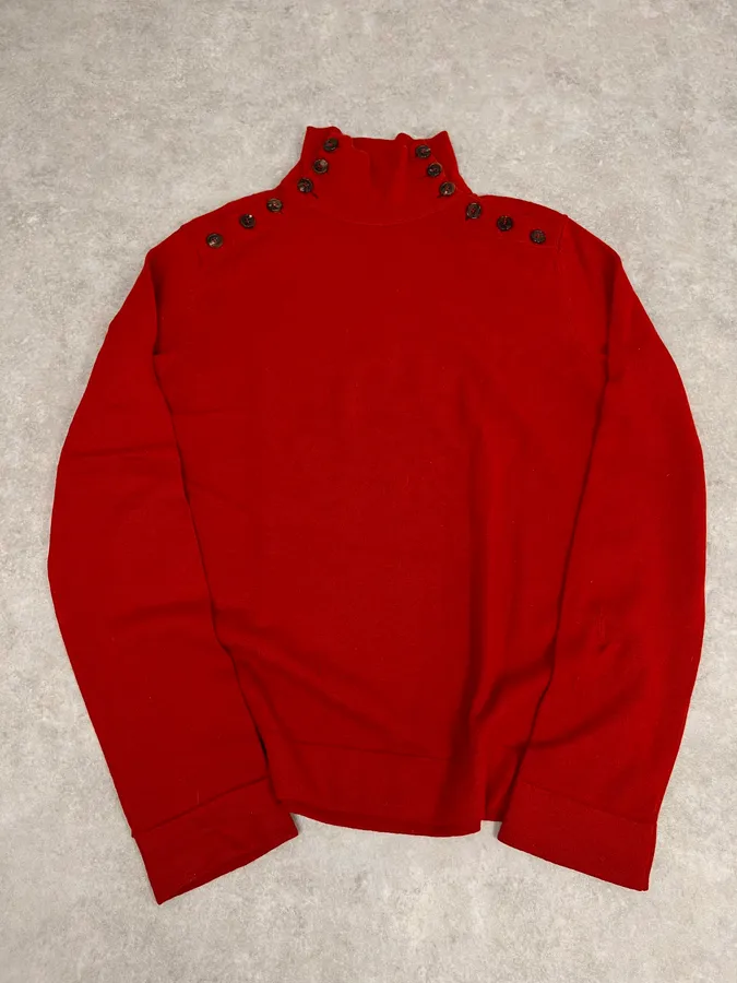 Ann Demeulemeester Buttoned Red Turtleneck Sweater - Image 5