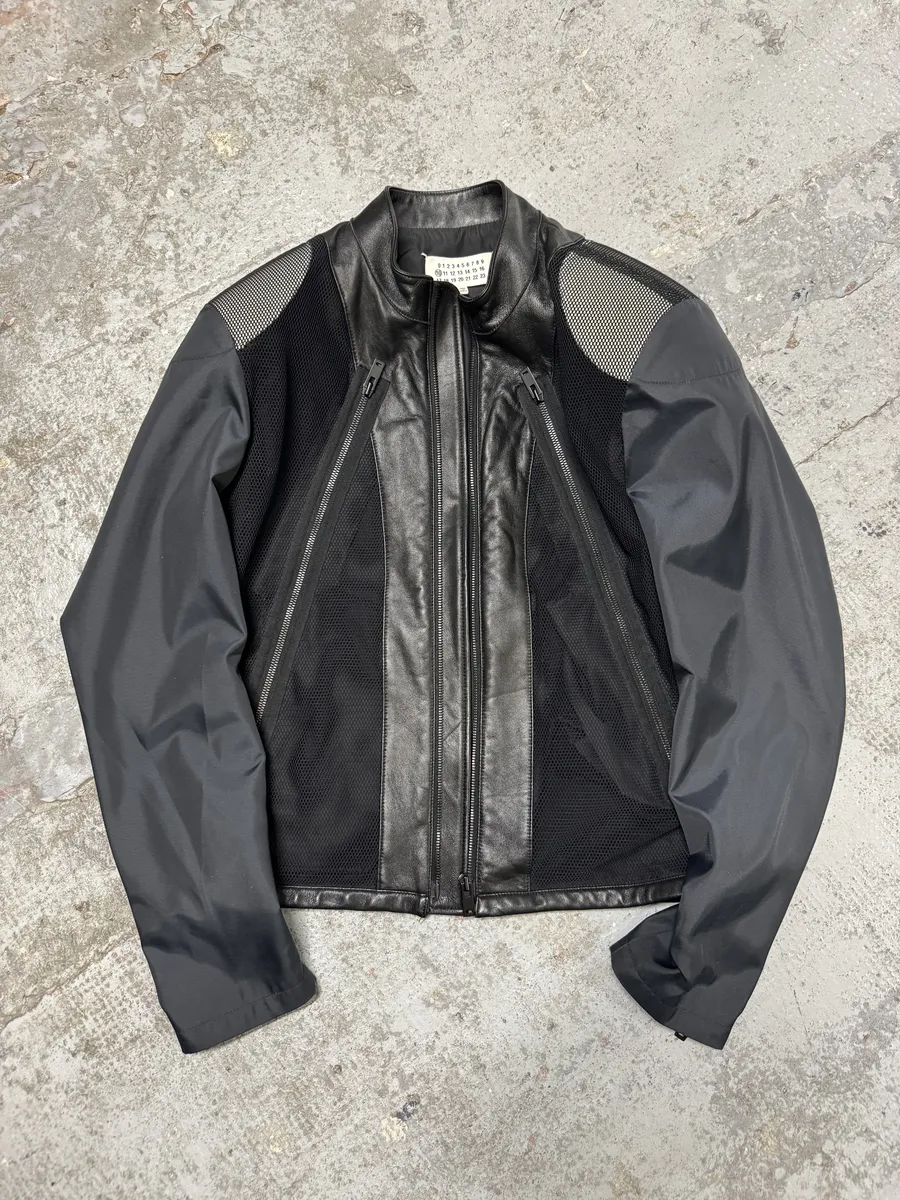 SS2016 Maison Margiela 5 Zips Black & Grey Perfored Jacket - Image 3