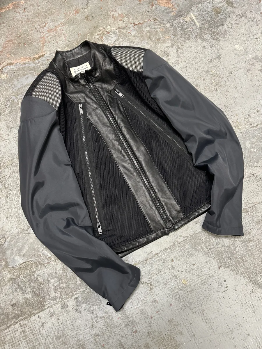 SS2016 Maison Margiela 5 Zips Black & Grey Perfored Jacket - Image 9