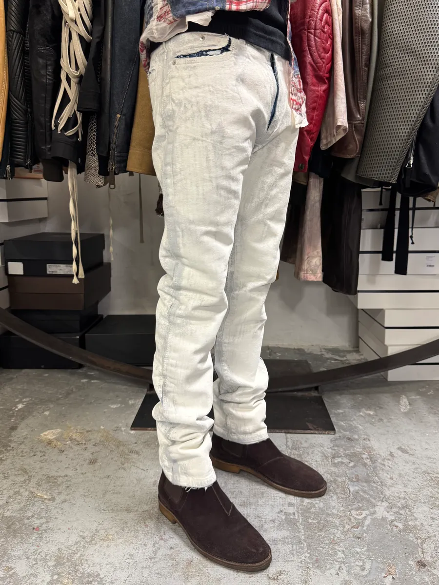 SS2016 Maison Margiela White Painted Slim Denim Jeans - Image 3