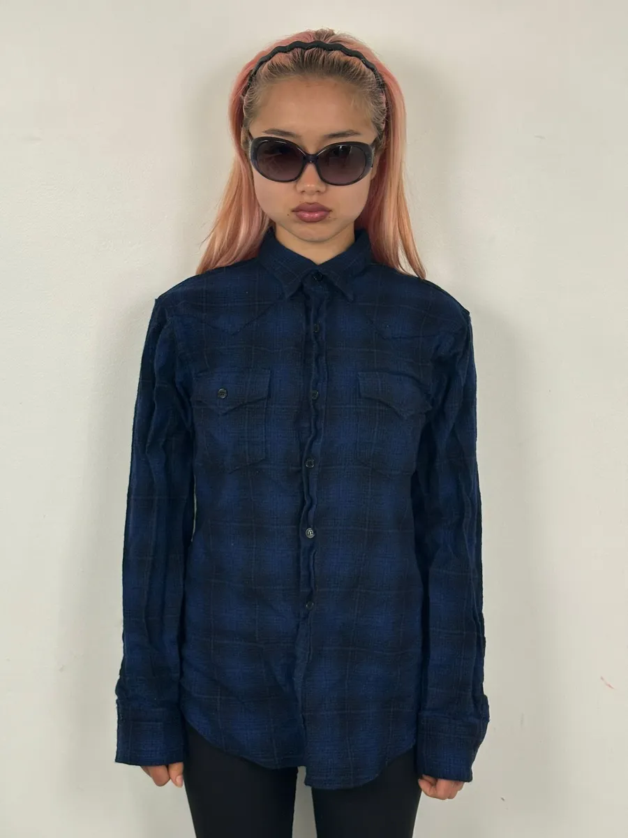 SS2016 Saint Laurent Blue & Black Checkered Shirt by Hedi Slimane