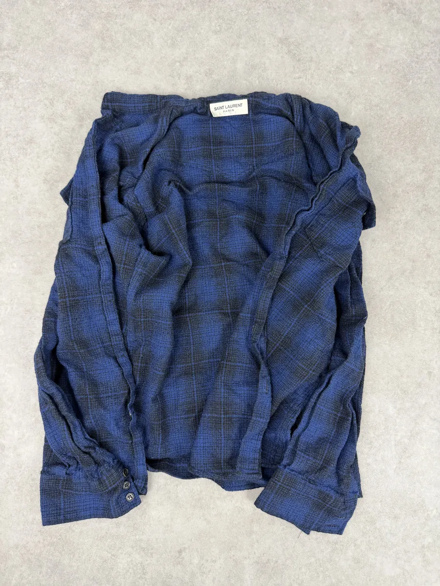 SS2016 Saint Laurent Blue & Black Checkered Shirt by Hedi Slimane - Image 10