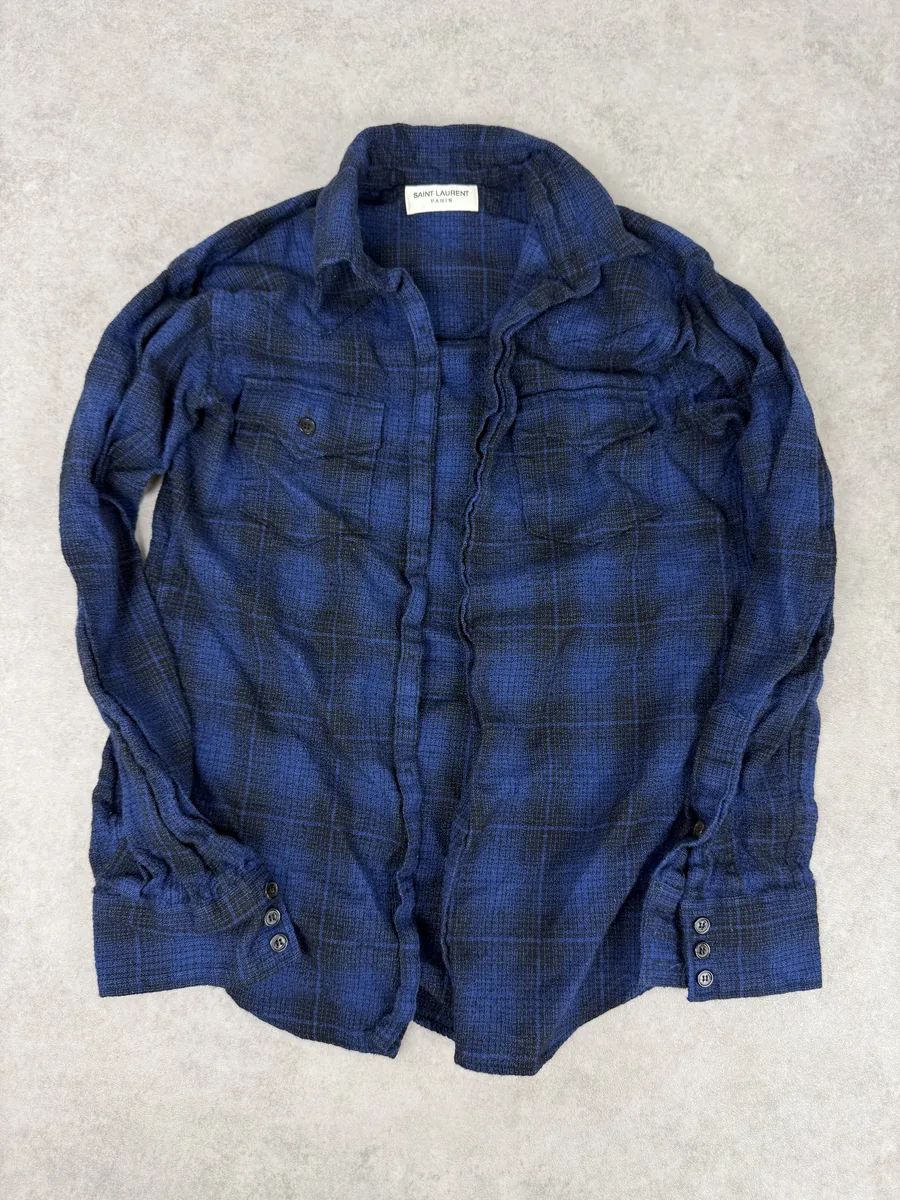 SS2016 Saint Laurent Blue & Black Checkered Shirt by Hedi Slimane - Image 5