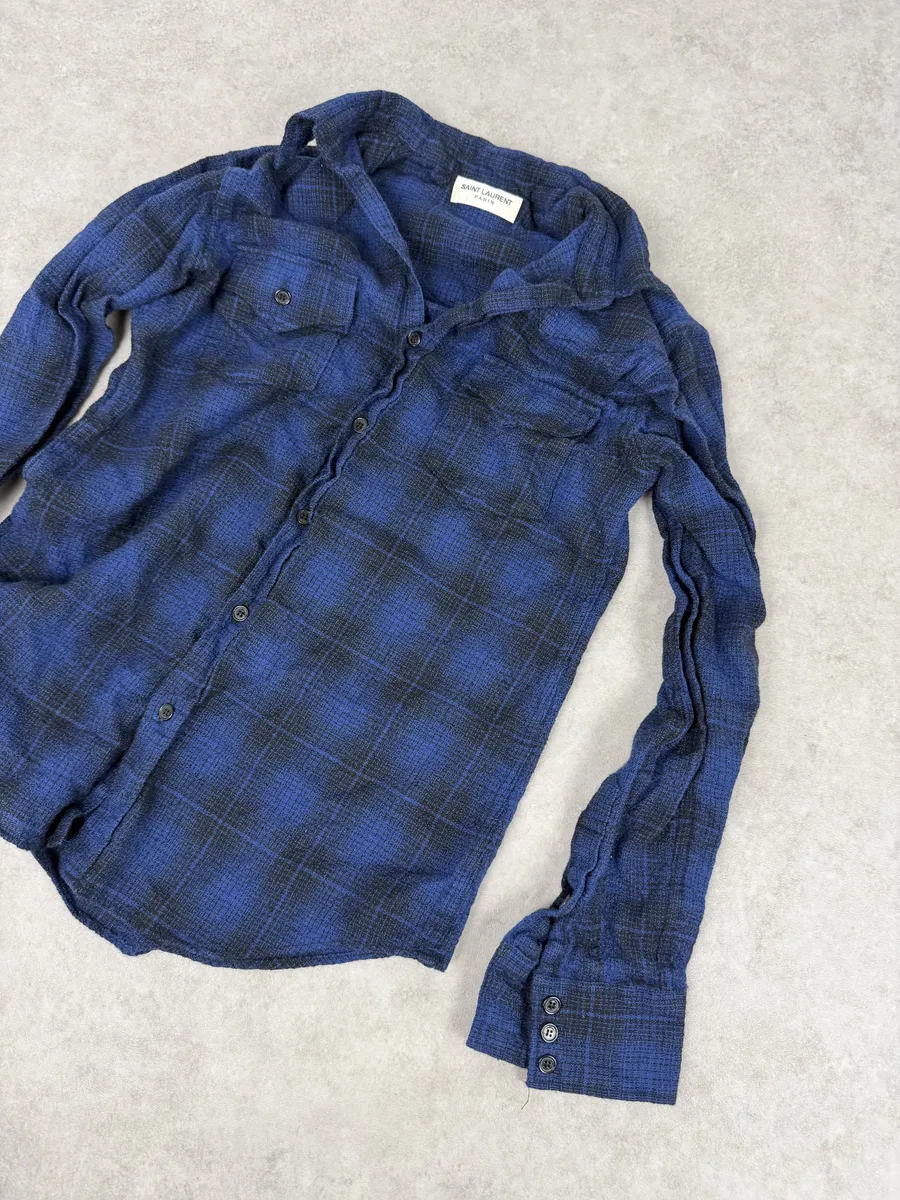 SS2016 Saint Laurent Blue & Black Checkered Shirt by Hedi Slimane - Image 6