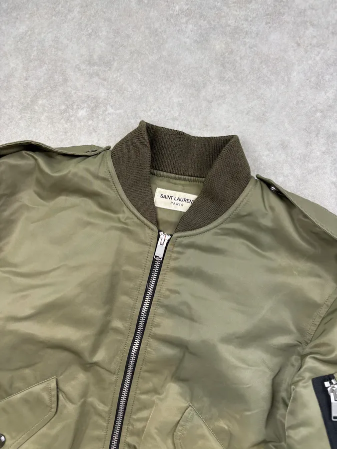 SS2016 Saint Laurent Khaki Nylon Cargo Bomber Jacket - Image 4