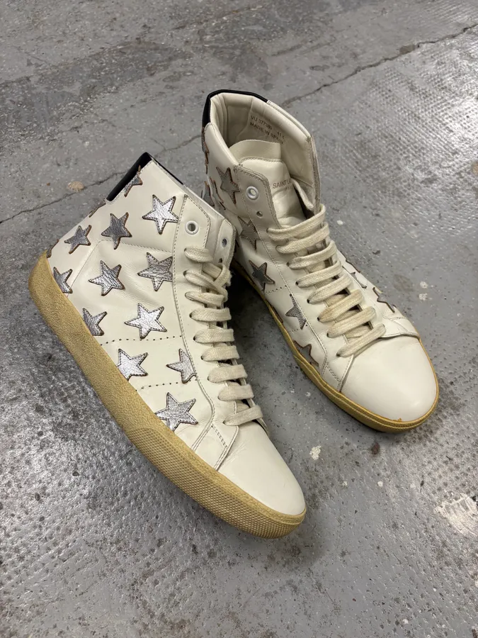 SS2016 Saint Laurent White High Stars Shoes - Image 5