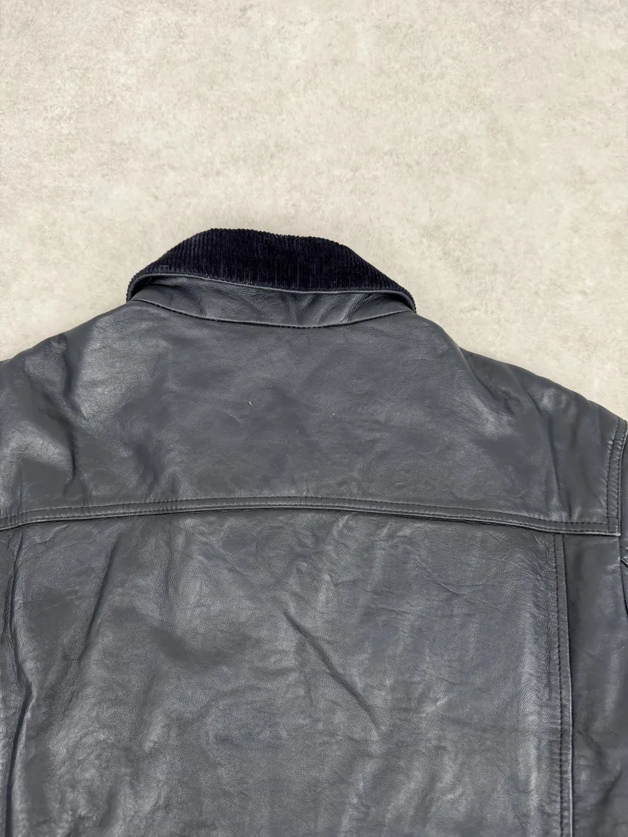 SS2017 Acne Studios Arno Velvet Collar Navy Leather Jacket - Image 8