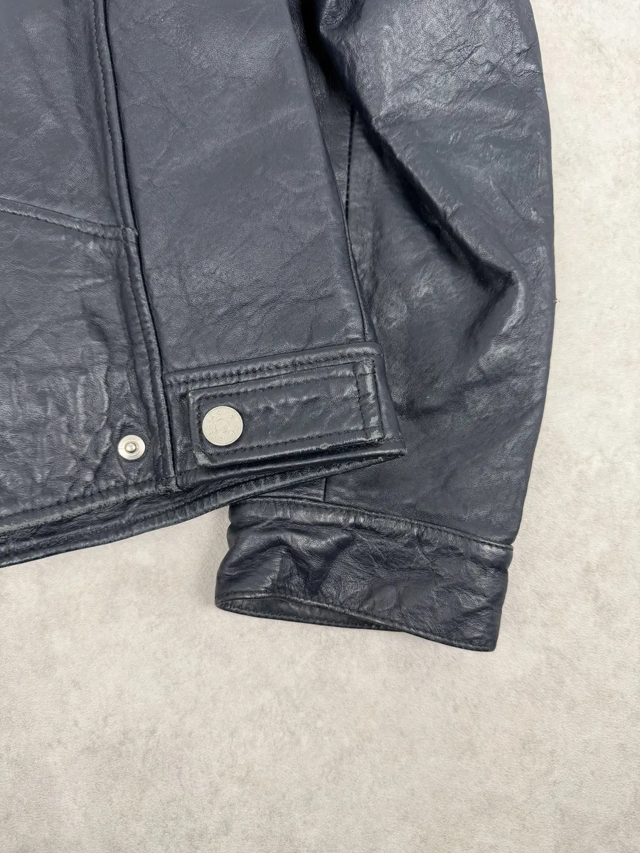 SS2017 Acne Studios Arno Velvet Collar Navy Leather Jacket - Image 9