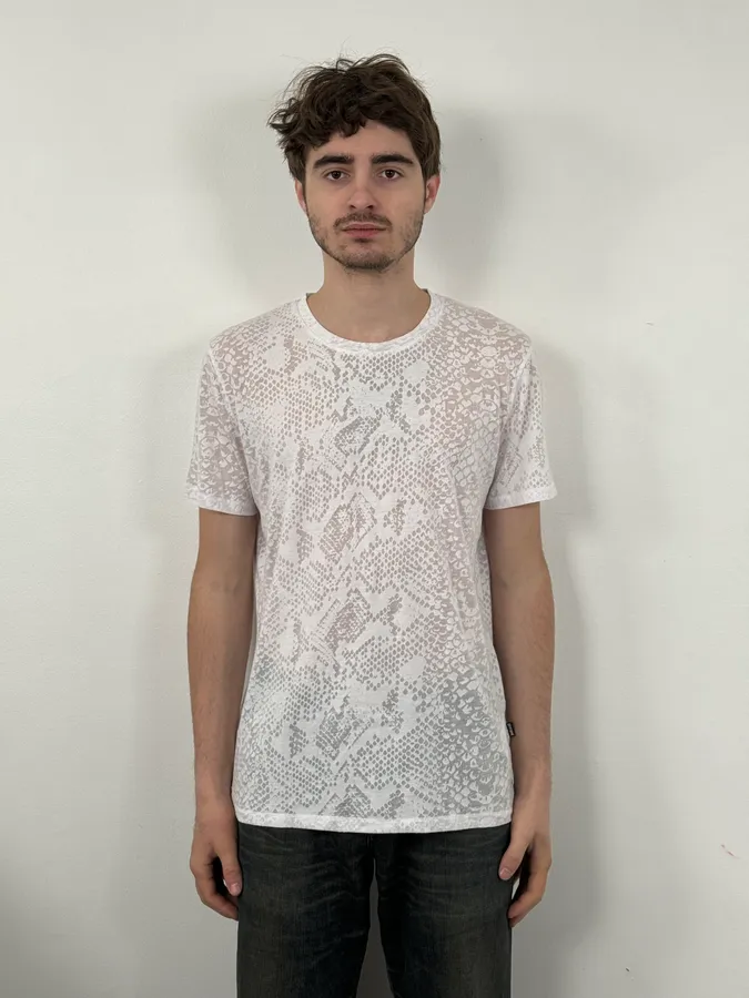 SS2017 Cavalli White Snake Python Print T-Shirt - Image 2