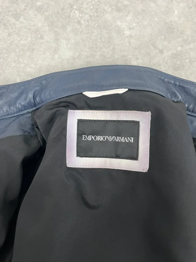 SS2017 Emporio Armani Biker Navy & White Leather Jacket - Image 9
