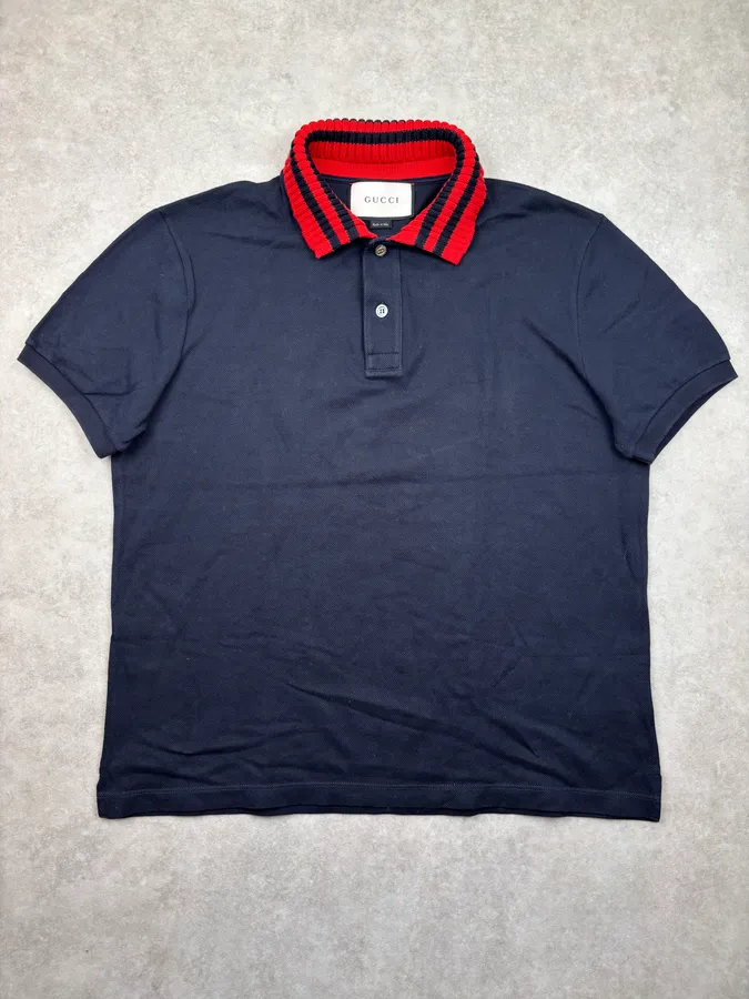 SS2017 Gucci Navy Striped Collar Polo Shirt