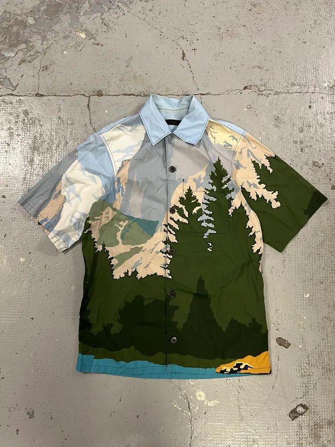 SS2017 Prada Mountain Landscape Blue Shirt