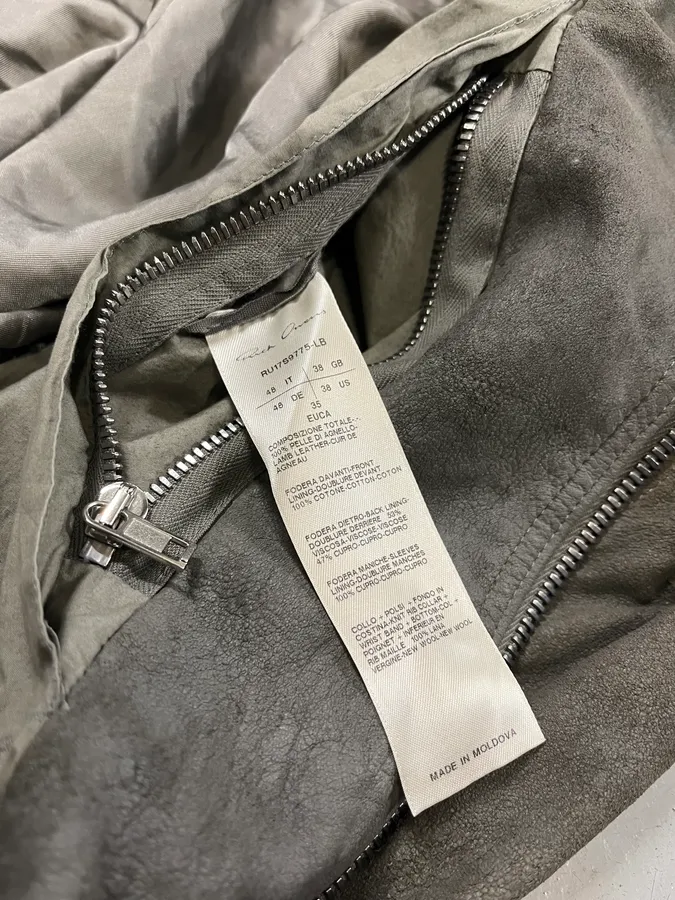 SS2017 Rick Owens Raw Grey Bomber Leather Jacket - Image 11
