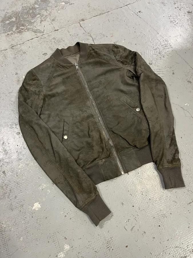 SS2017 Rick Owens Raw Grey Bomber Leather Jacket - Image 5