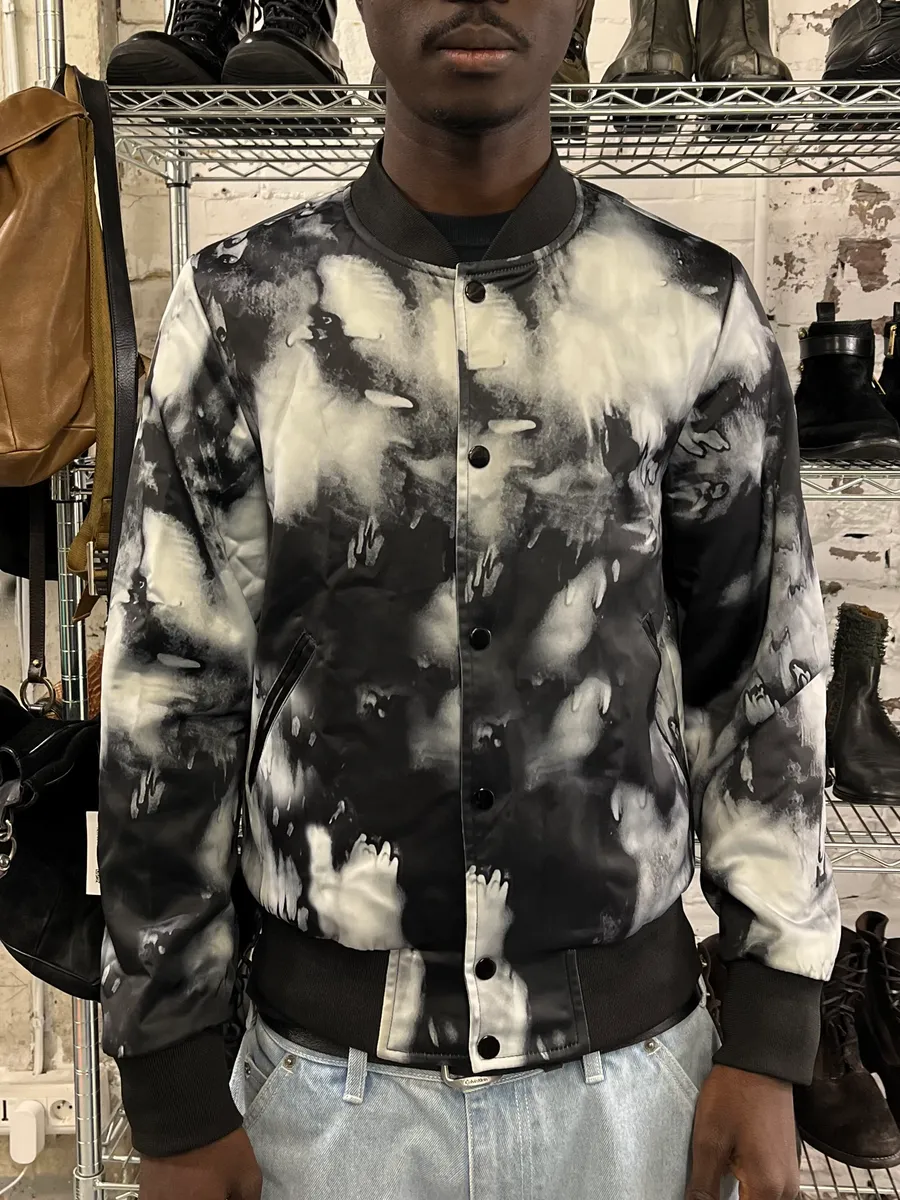 SS2017 Saint Laurent Ink Grey & Black Tie-Dye Bomber Jacket - Image 2