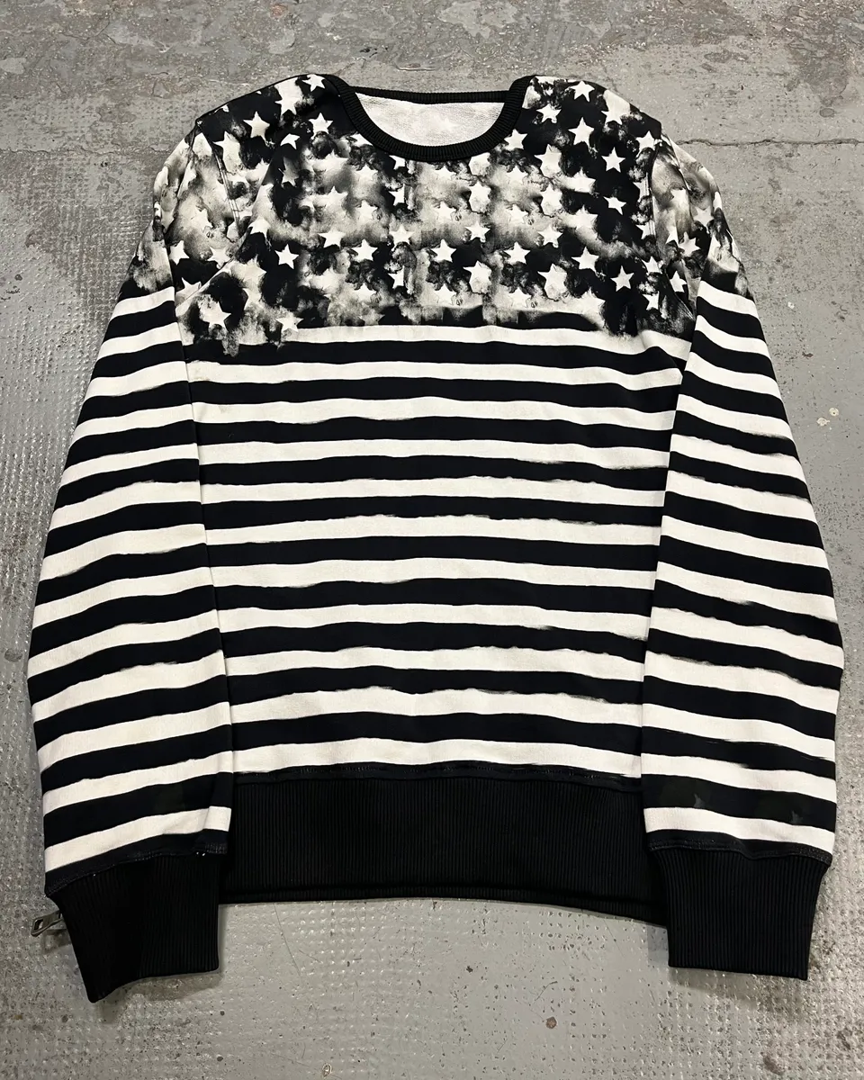 SS2018 Balmain Black White Striped USA Flag Sweater - Image 4