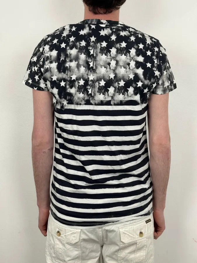 SS2018 Balmain Black & White USA Distressed Star Striped T-Shirt - Image 3