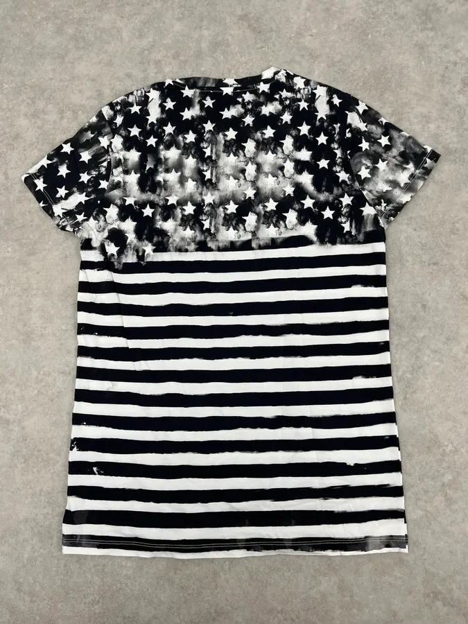 SS2018 Balmain Black & White USA Distressed Star Striped T-Shirt - Image 5