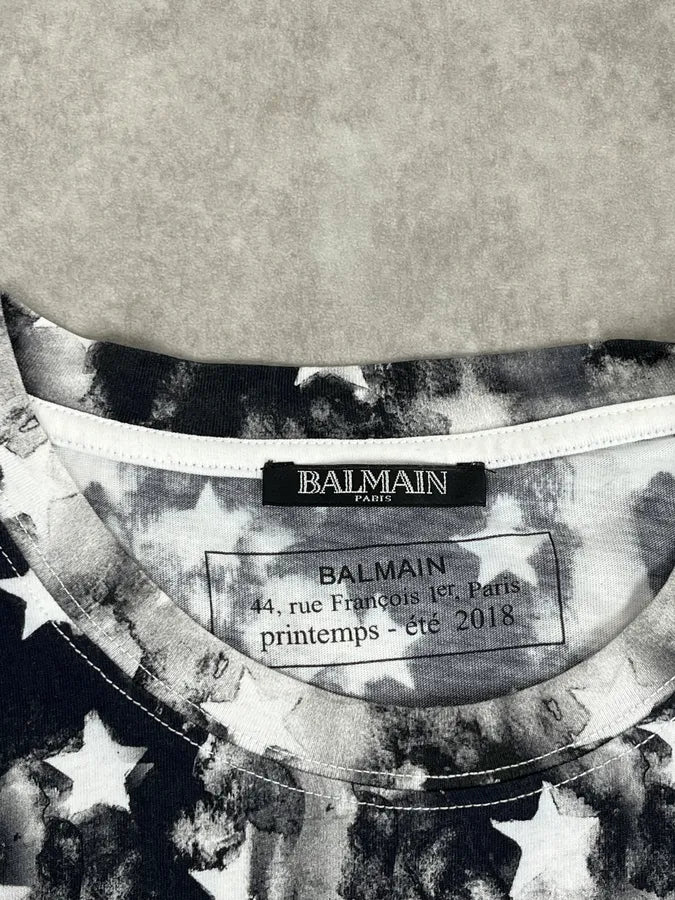 SS2018 Balmain Black & White USA Distressed Star Striped T-Shirt - Image 7