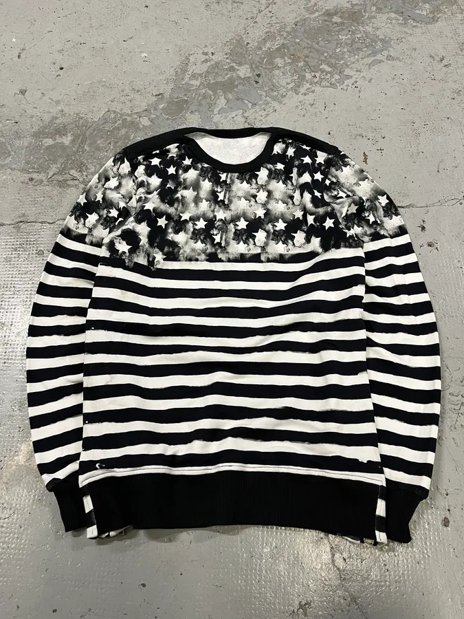 SS2018 Balmain USA Flag Black & White Striped Sweater
