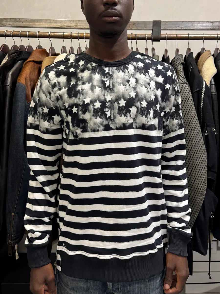 SS2018 Balmain USA Flag Black & White Striped Sweater - Image 2