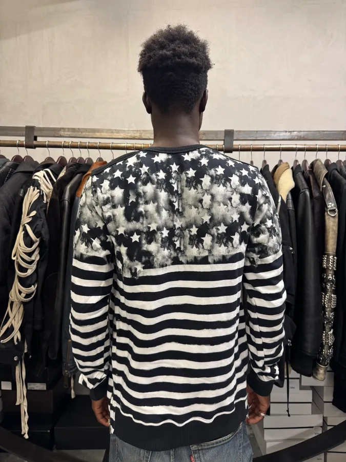 SS2018 Balmain USA Flag Black & White Striped Sweater - Image 3